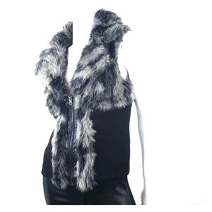 FAUX fur stretch black gray vest S